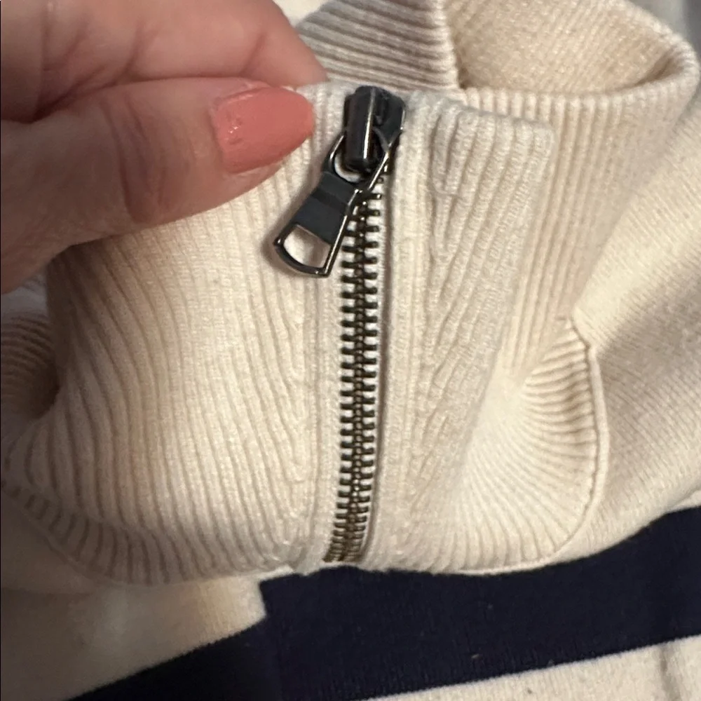 Free People Oversized Coastal Stripe Pullover Champagne Navy Combo Medium - Picture 5 of 8